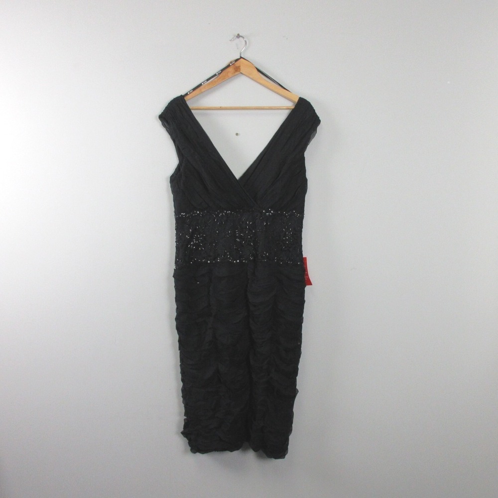 Tadashi Collection 100% Silk Dress 16 Black Beaded Elegant Luxury Formal